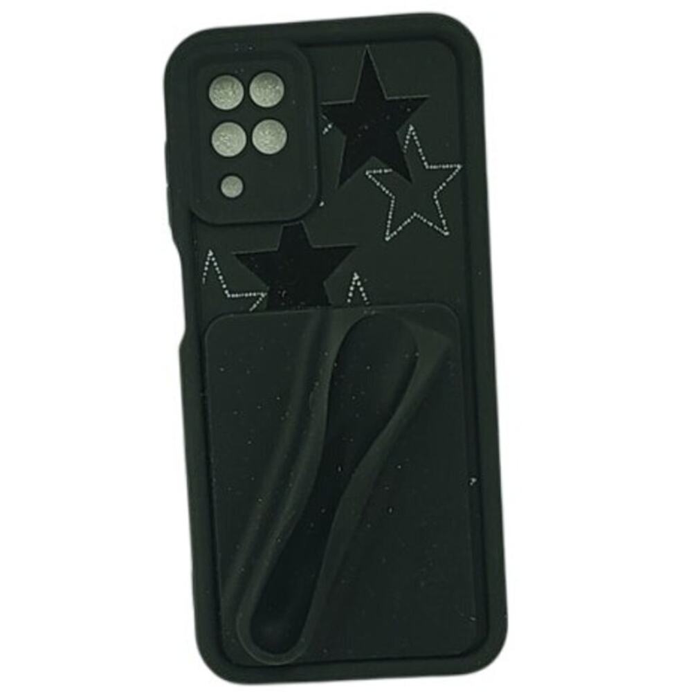 Samsung Galaxy A12 Black Star Phone Case with Back Lip Gloss Holder